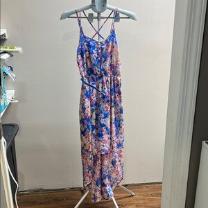 Candie's Blue and Pink Floral High-Low Maxi Dress